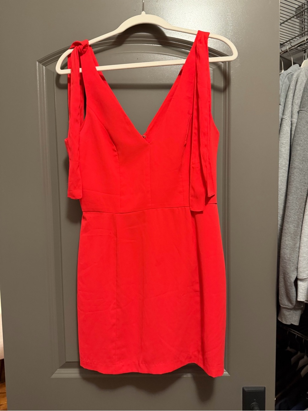 Amanda Uprichard Red Tie-Shoulder V-Neck Mini Dress